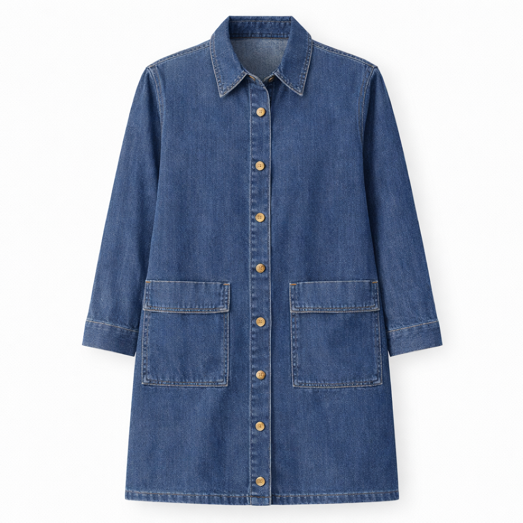 Zanorly™ Élise – Tunique en Denim Intemporelle avec Boutons & Poches