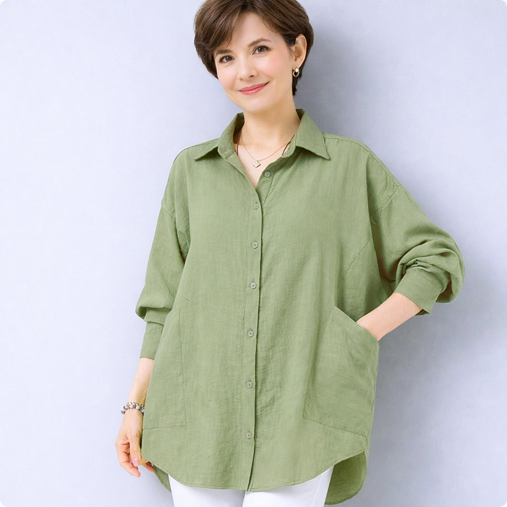 Zanorly™ Chemise Longue Confort – Coupe Ample Élégante avec Grandes Poches