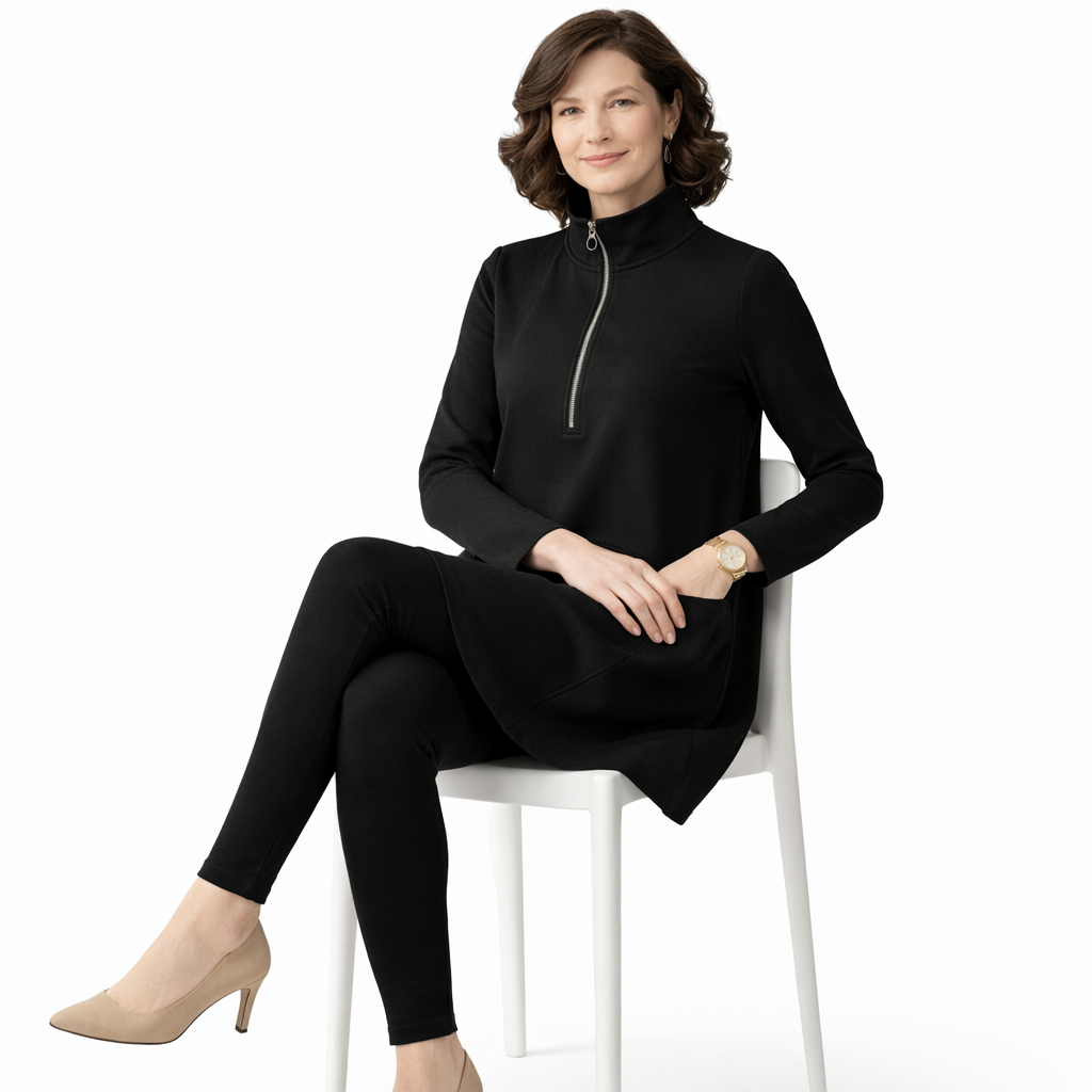 Zanorly™ Robe Ample Confort Élégance – Col Zippé, Coupe Flatteuse et Poches Pratiques