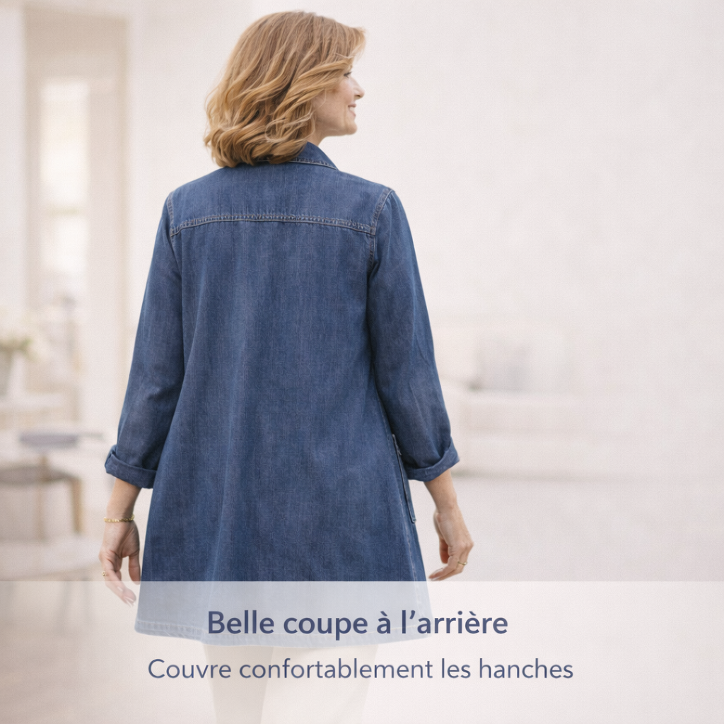 Zanorly™ Élise – Tunique en Denim Intemporelle avec Boutons & Poches