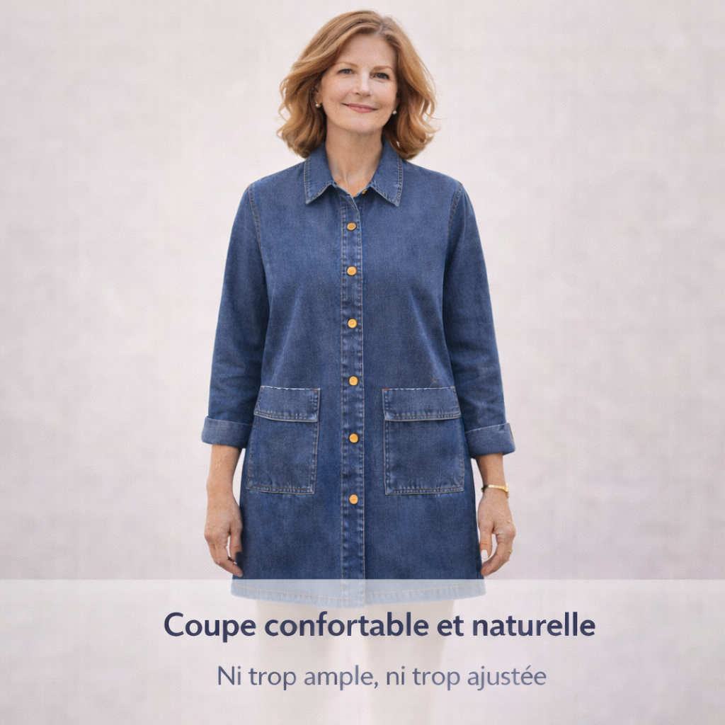 Zanorly™ Élise – Tunique en Denim Intemporelle avec Boutons & Poches