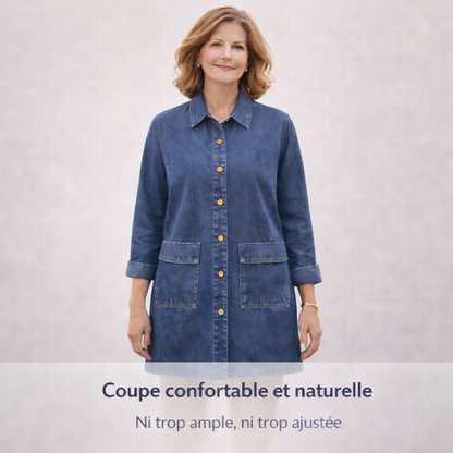 Zanorly™ Élise – Tunique en Denim Intemporelle avec Boutons & Poches