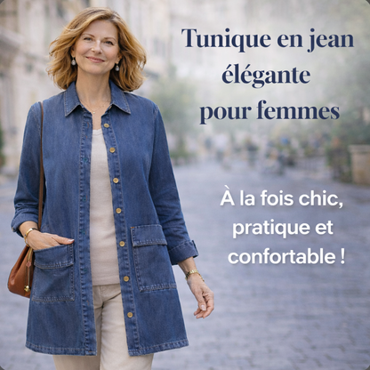 Zanorly™ Élise – Tunique en Denim Intemporelle avec Boutons & Poches