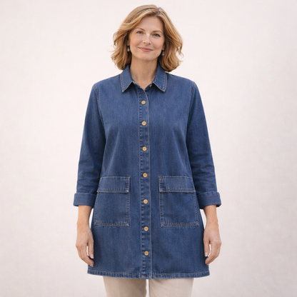 Zanorly™ Élise – Tunique en Denim Intemporelle avec Boutons & Poches