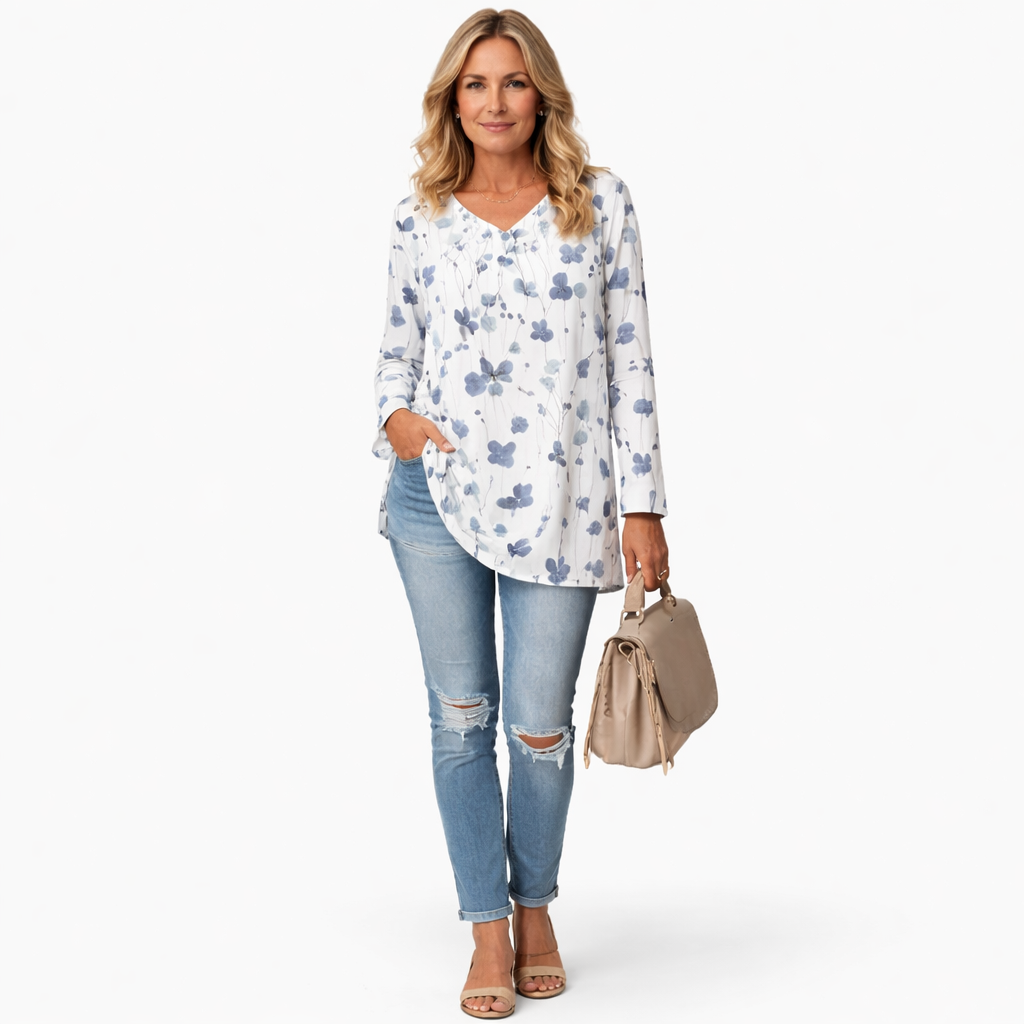 Zanorly™ Élégance Florale – Tunique Ample Cache-Ventre, Fluide et Ultra Confortable