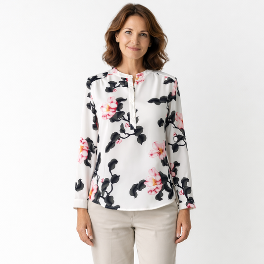 Zanorly™ – Haut Élégance Confort à Motif Floral | Coupe Fluide & Féminine