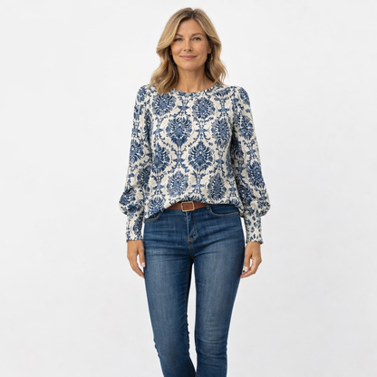 Zanorly™ Haut Élégant à Motif Bleu – Confort Chic au Quotidien