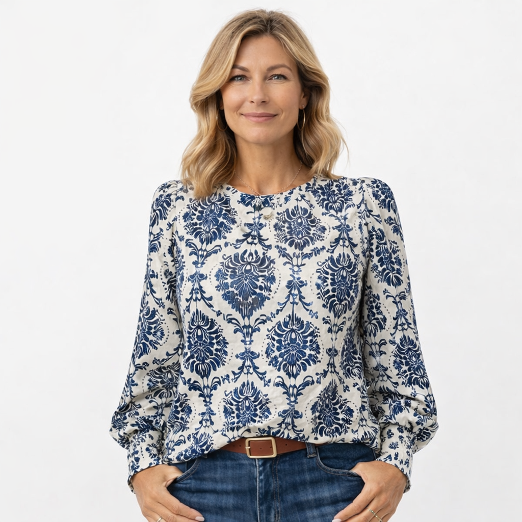 Zanorly™ Haut Élégant à Motif Bleu – Confort Chic au Quotidien