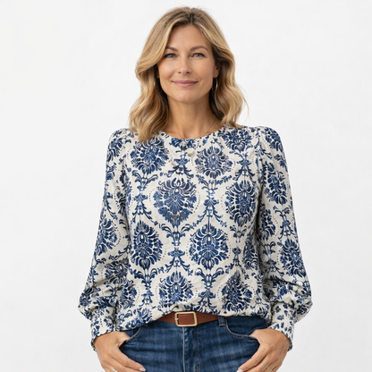 Zanorly™ Haut Élégant à Motif Bleu – Confort Chic au Quotidien