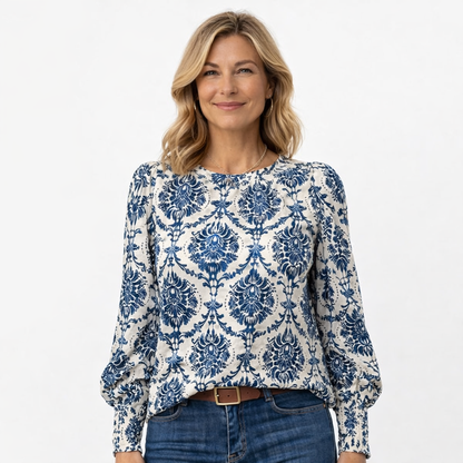 Zanorly™ Haut Élégant à Motif Bleu – Confort Chic au Quotidien