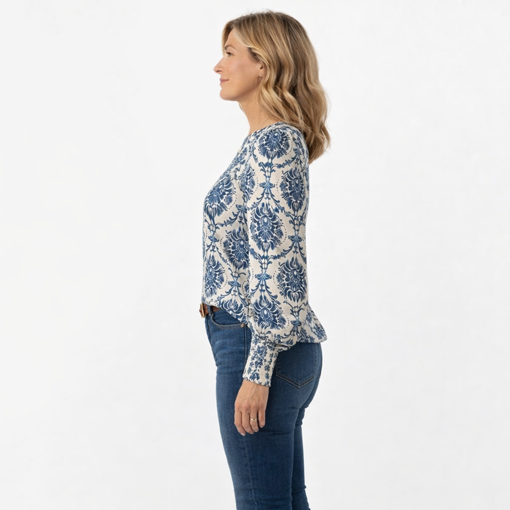 Zanorly™ Haut Élégant à Motif Bleu – Confort Chic au Quotidien