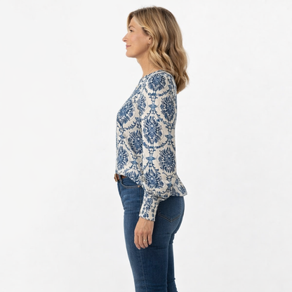 Zanorly™ Haut Élégant à Motif Bleu – Confort Chic au Quotidien