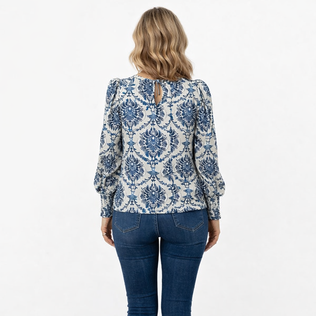 Zanorly™ Haut Élégant à Motif Bleu – Confort Chic au Quotidien