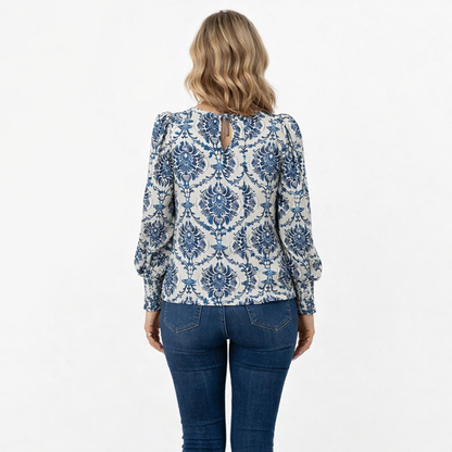 Zanorly™ Haut Élégant à Motif Bleu – Confort Chic au Quotidien