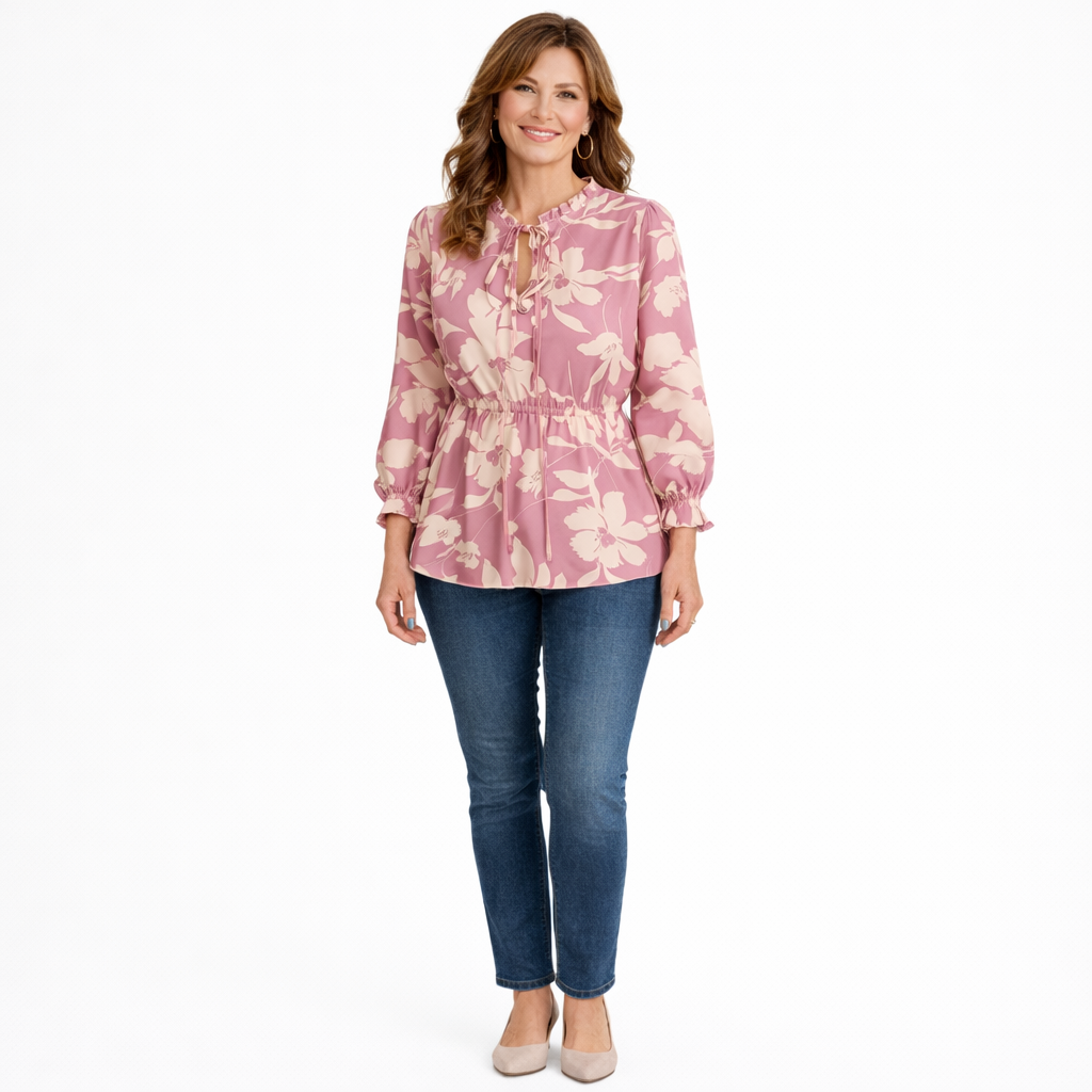 Zanorly™ Tunique Florale Élégance – Coupe Fluide, Taille Cintrée & Confort Absolu