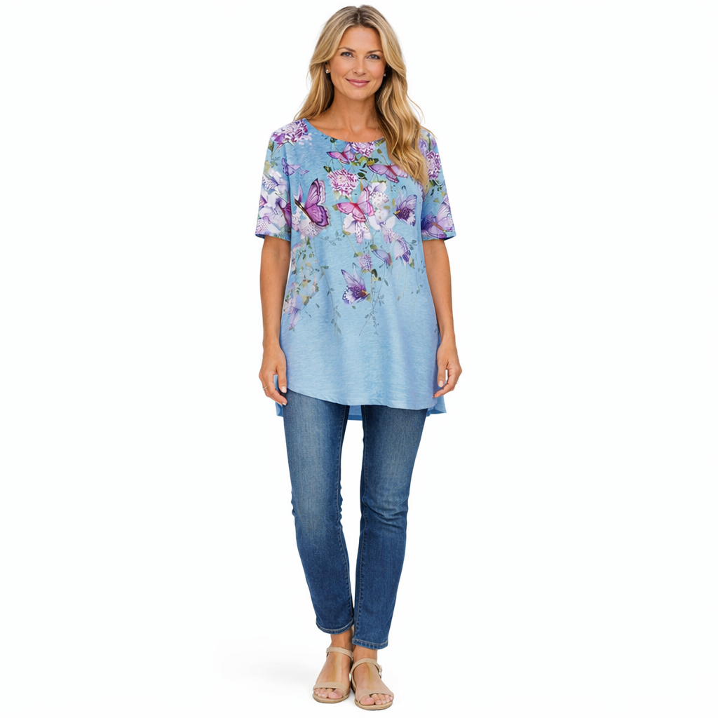 Zanorly™ Tunique Fleurie Papillons – Élégance Confortable et Coupe Flatteuse pour Toutes les Silhouettes