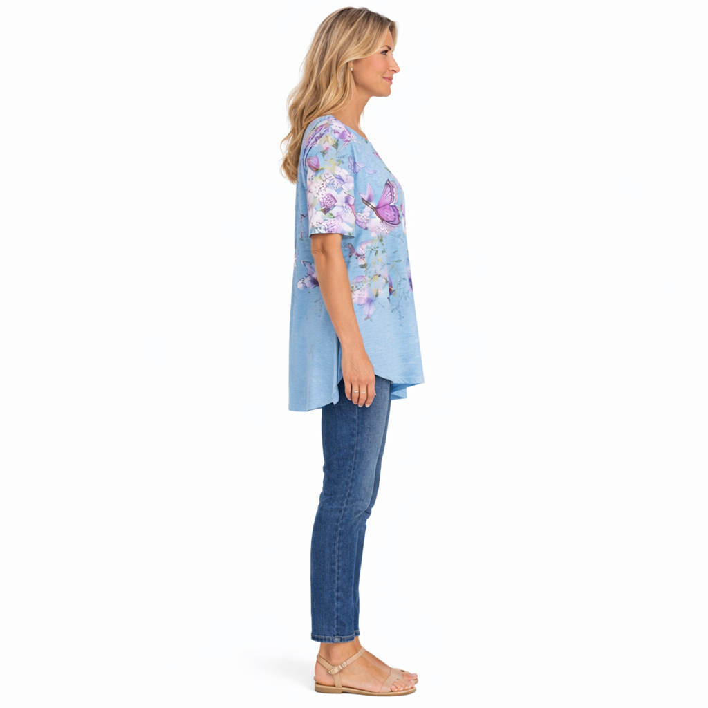 Zanorly™ Tunique Fleurie Papillons – Élégance Confortable et Coupe Flatteuse pour Toutes les Silhouettes