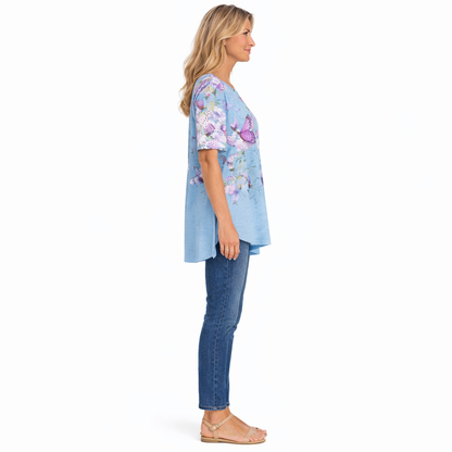 Zanorly™ Tunique Fleurie Papillons – Élégance Confortable et Coupe Flatteuse pour Toutes les Silhouettes