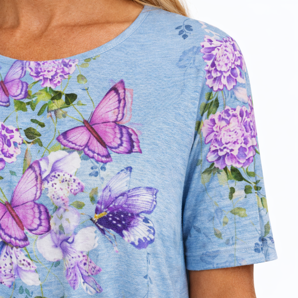 Zanorly™ Tunique Fleurie Papillons – Élégance Confortable et Coupe Flatteuse pour Toutes les Silhouettes