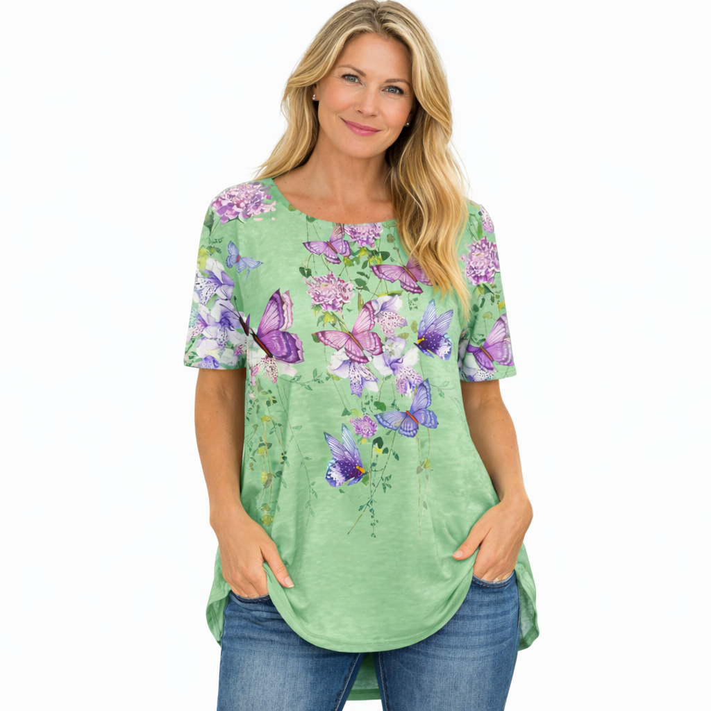 Zanorly™ Tunique Fleurie Papillons – Élégance Confortable et Coupe Flatteuse pour Toutes les Silhouettes