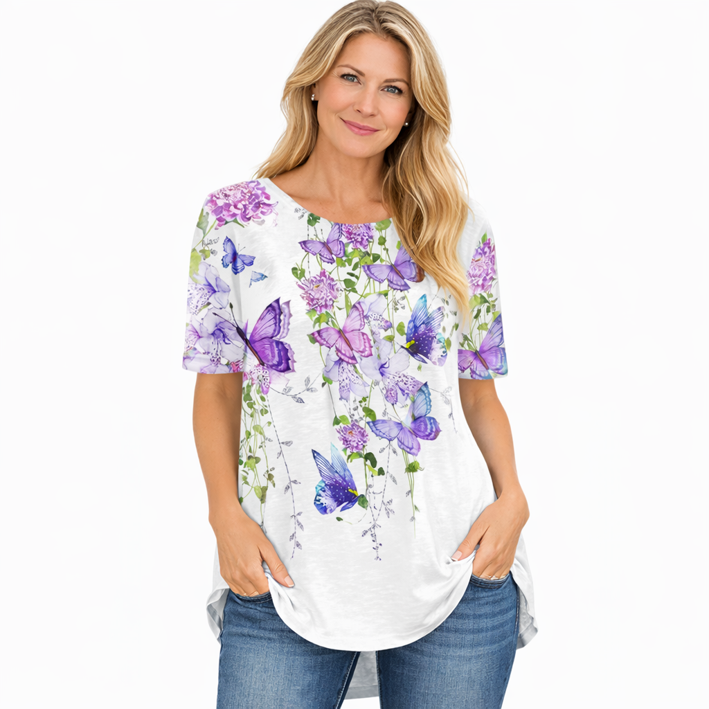 Zanorly™ Tunique Fleurie Papillons – Élégance Confortable et Coupe Flatteuse pour Toutes les Silhouettes