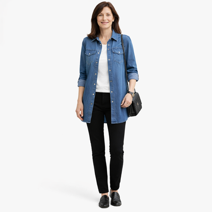 Zanorly™ Chemise en Jean Longue – Élégance Décontractée & Silhouette Sublimée