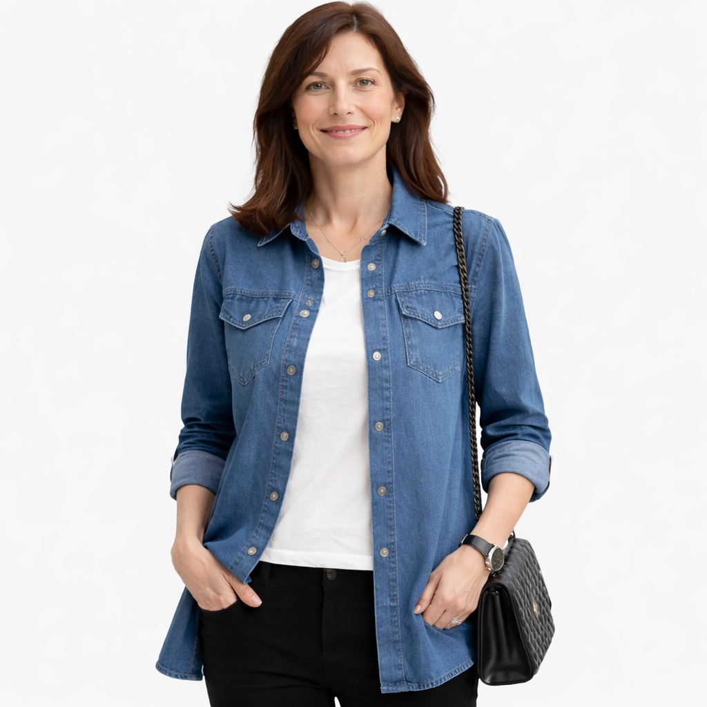Zanorly™ Chemise en Jean Longue – Élégance Décontractée & Silhouette Sublimée