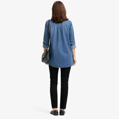 Zanorly™ Chemise en Jean Longue – Élégance Décontractée & Silhouette Sublimée