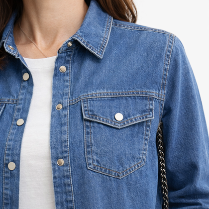 Zanorly™ Chemise en Jean Longue – Élégance Décontractée & Silhouette Sublimée