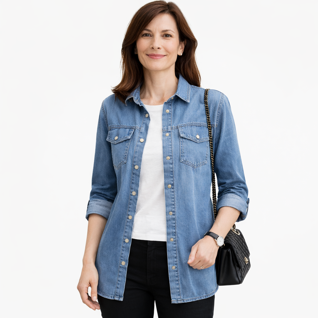 Zanorly™ Chemise en Jean Longue – Élégance Décontractée & Silhouette Sublimée