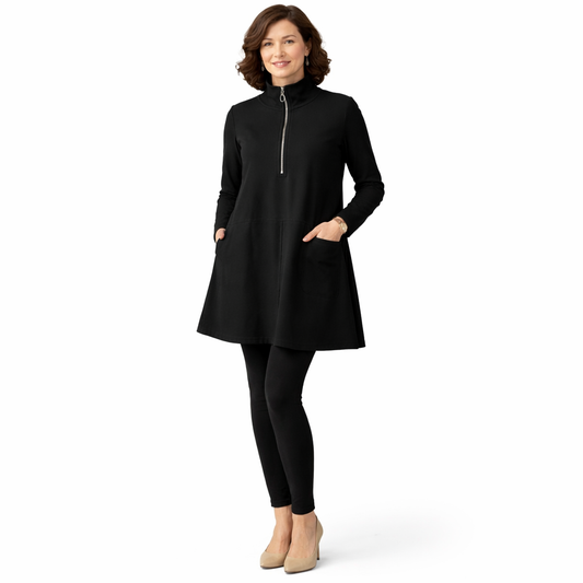 Zanorly™ Robe Ample Confort Élégance – Col Zippé, Coupe Flatteuse et Poches Pratiques