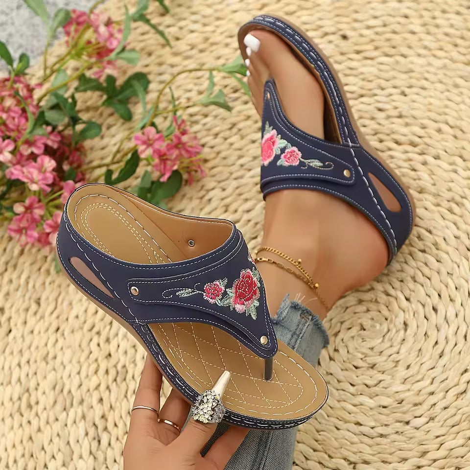 Zanorly™ Sandales Confort Élégance – Semelle Orthopédique Souple & Broderie Florale