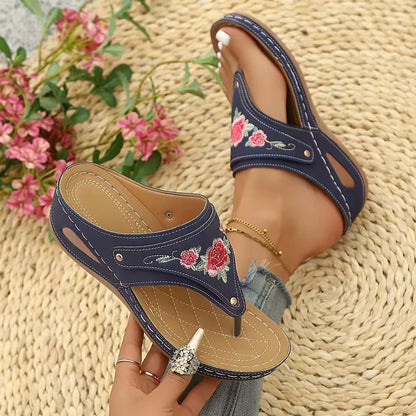 Zanorly™ Sandales Confort Élégance – Semelle Orthopédique Souple & Broderie Florale