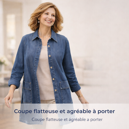 Zanorly™ Élise – Tunique en Denim Intemporelle avec Boutons & Poches